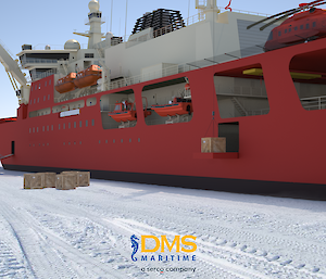 A graphic of the new icebreaker loading on the ice