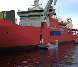 A graphic of the new icebreaker loading over water