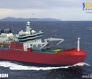 A graphic of the new icebreaker moving at speed