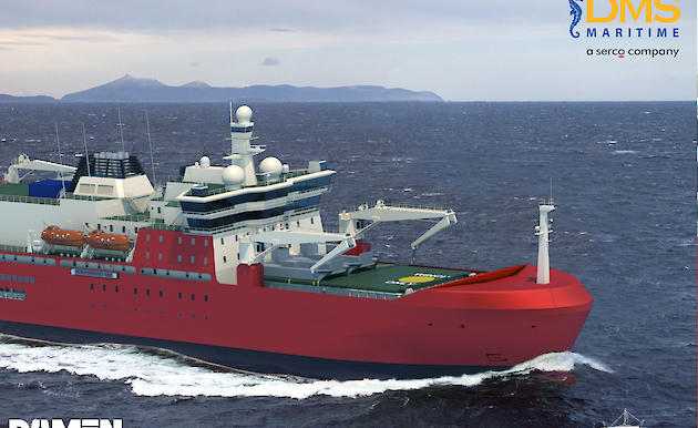 A graphic of the new icebreaker moving at speed