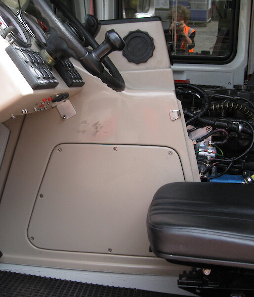 Hatch in the front of the driver seat in the Hägglunds