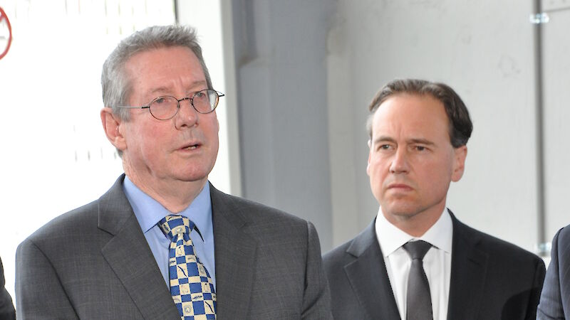 Dr Tony Press and Minister Greg Hunt at the press conference