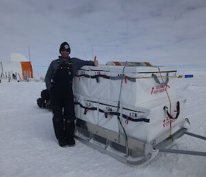 Dr Mark Curran with a pallet of ice cores in insulated boxes, ready to fly to Casey station.