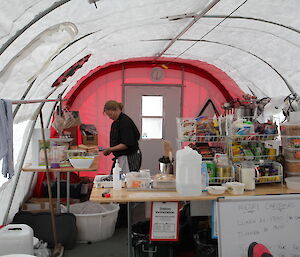 Chef Jenny Carlisle in the kitchen tent.