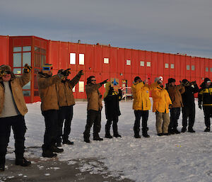 Casey expeditioners viewing the solar eclipse