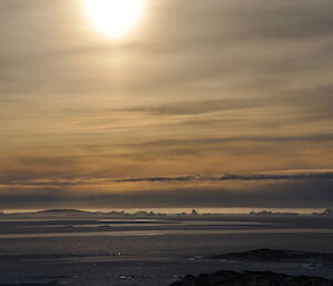 Icebergs illuminated at Casey station