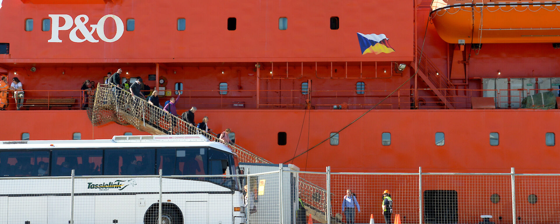 Passengers disembarking Aurora Australis in Hobart