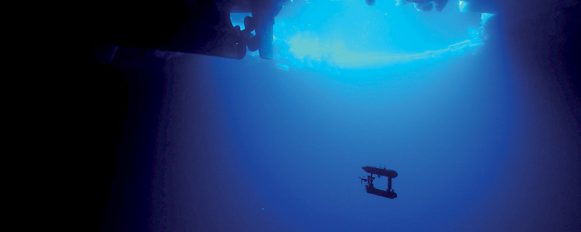 A view of the Autonomous Underwater Vehicle under the sea ice.