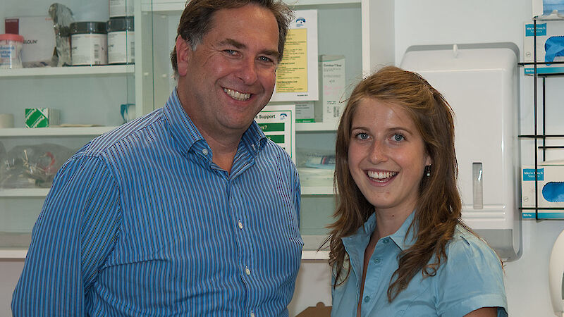 Australian Antarctic Division Chief Medical Officer, Dr Jeff Ayton, with medical student Jessie Ling.