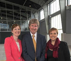 Federal Member for Franklin Julie Collins, Australian Antarctic Division Director Dr Tony Fleming and Tasmanian Premier Lara Giddings, at the official opening of the new facility