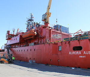 Australia’s Antarctic icebreaker, Aurora Australis, at Hobart’s Macquarie Wharf