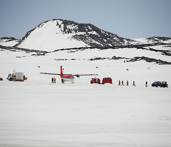 The Twin Otter at Davis station after recovering the injured expeditioners from the Amery Ice Shelf in Antarctica