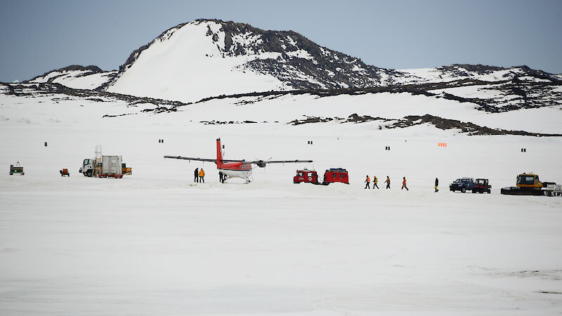 The Twin Otter at Davis station after recovering the injured expeditioners from the Amery Ice Shelf in Antarctica