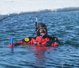 Helena diving for amphipods in the waters off Casey.