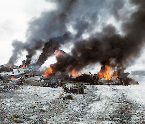 The burning remains of USAF Neptune after the crash
