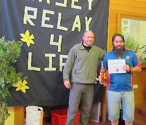 Relay organiser Craig George and highest fundraiser Jeremy Browne