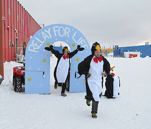 Relay participants in their penguin suits