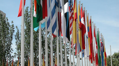 Flags of the Antarctic Treaty Consultative Meeting XXVI in Madrid, Spain