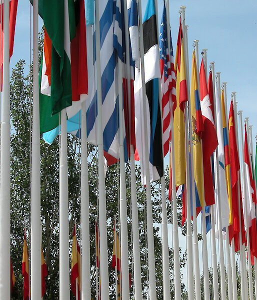 Flags of the Antarctic Treaty Consultative Meeting XXVI in Madrid, Spain