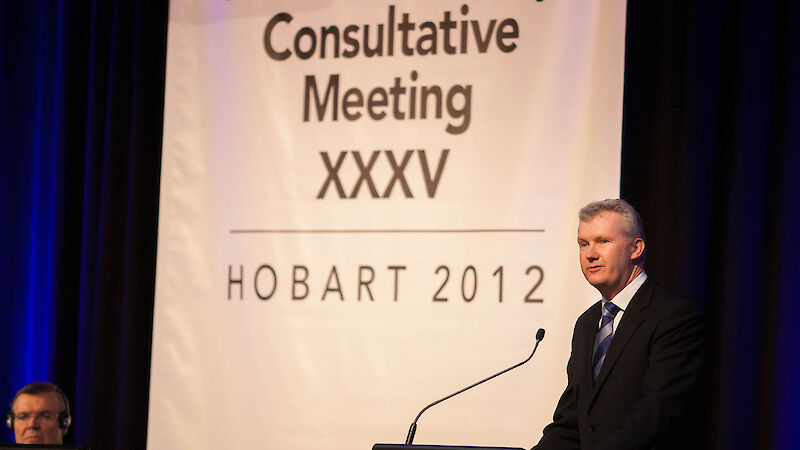 Environment Minister Tony Burke addressing the 35th Antarctic Treaty Consultative Meeting in Hobart