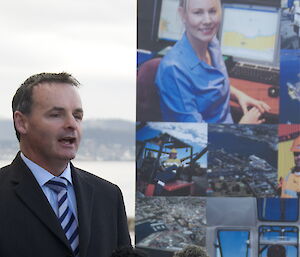 Tasmanian Infrastructure Minister, David O'Byrne, at the Tasports announcement