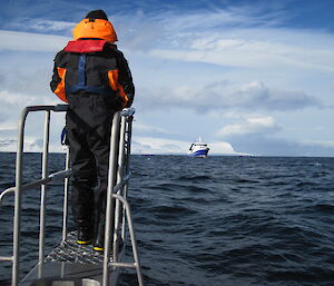Bow of Beluga with Tangaroa in background