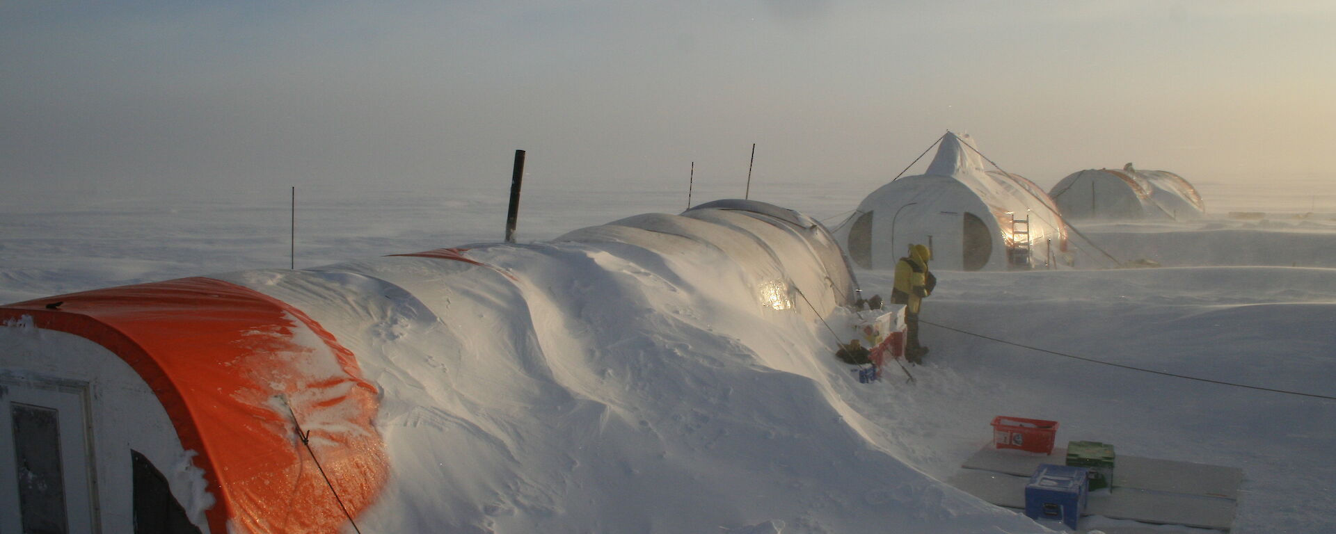 Australian ice core drilling camp after a week-long blizzard, Law Dome, Antarctica.