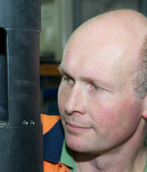 Rob King looking at the shutters on the light trap
