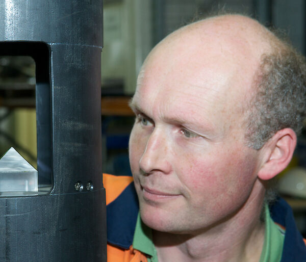 Rob King looking at the shutters on the light trap