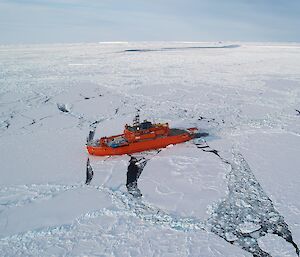 Australia’s icebreaker Aurora Australis in the sea ice, Southern Ocean