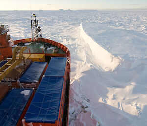 Aurora Australis in thick pack ice in the Southern Ocean