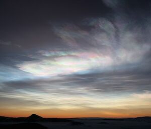 Nacreous clouds over Mawson station -these clouds produce chemical changes that allow the Ozone Hole to form