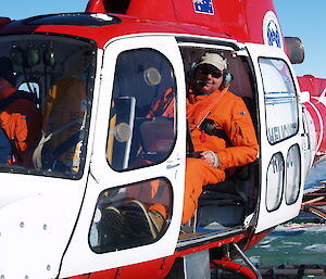 Dr Jan Lieser and pilot Leigh Hornsby in the instrumented helicopter