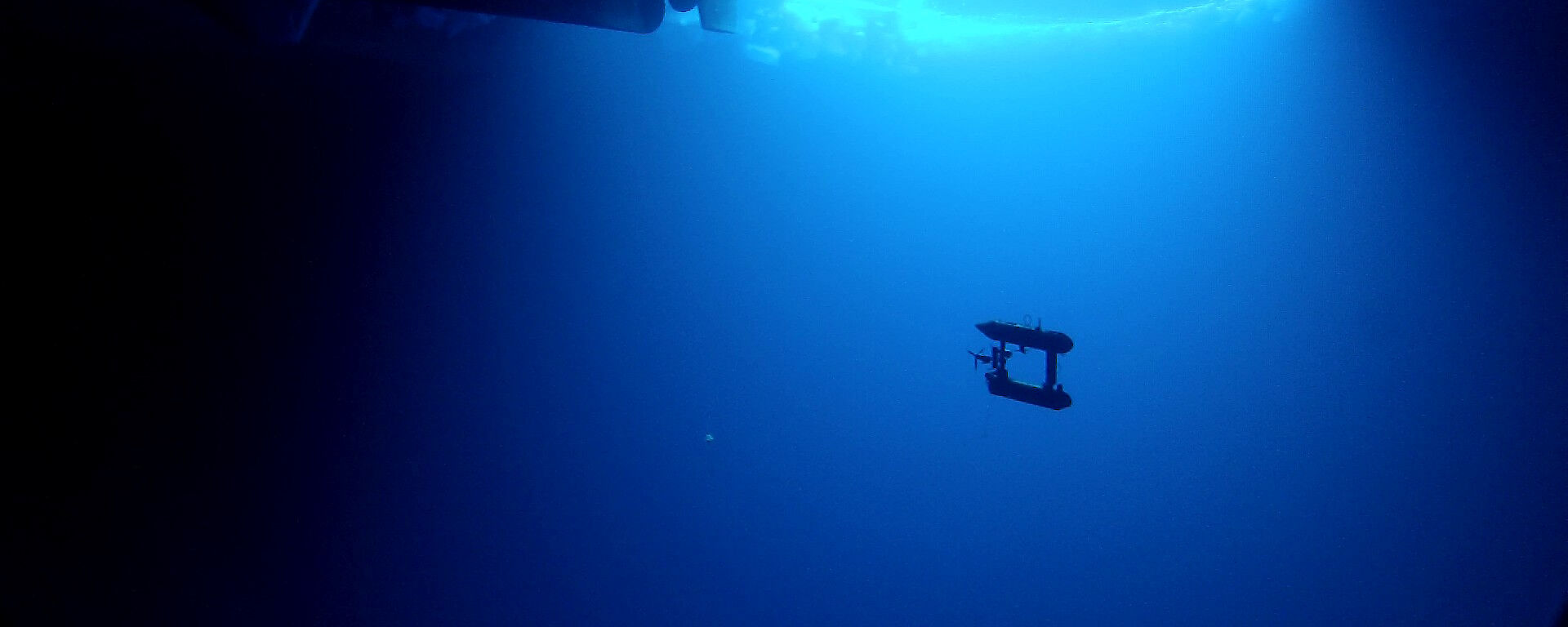 The AUV under the ice with the Aurora Australis propeller (Photo: AUV team/Australian Antarctic Division)