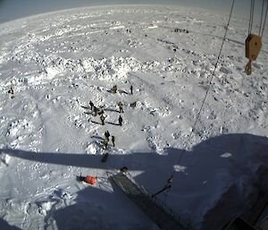 View of scientists working on the sea ice from the ship’s webcam