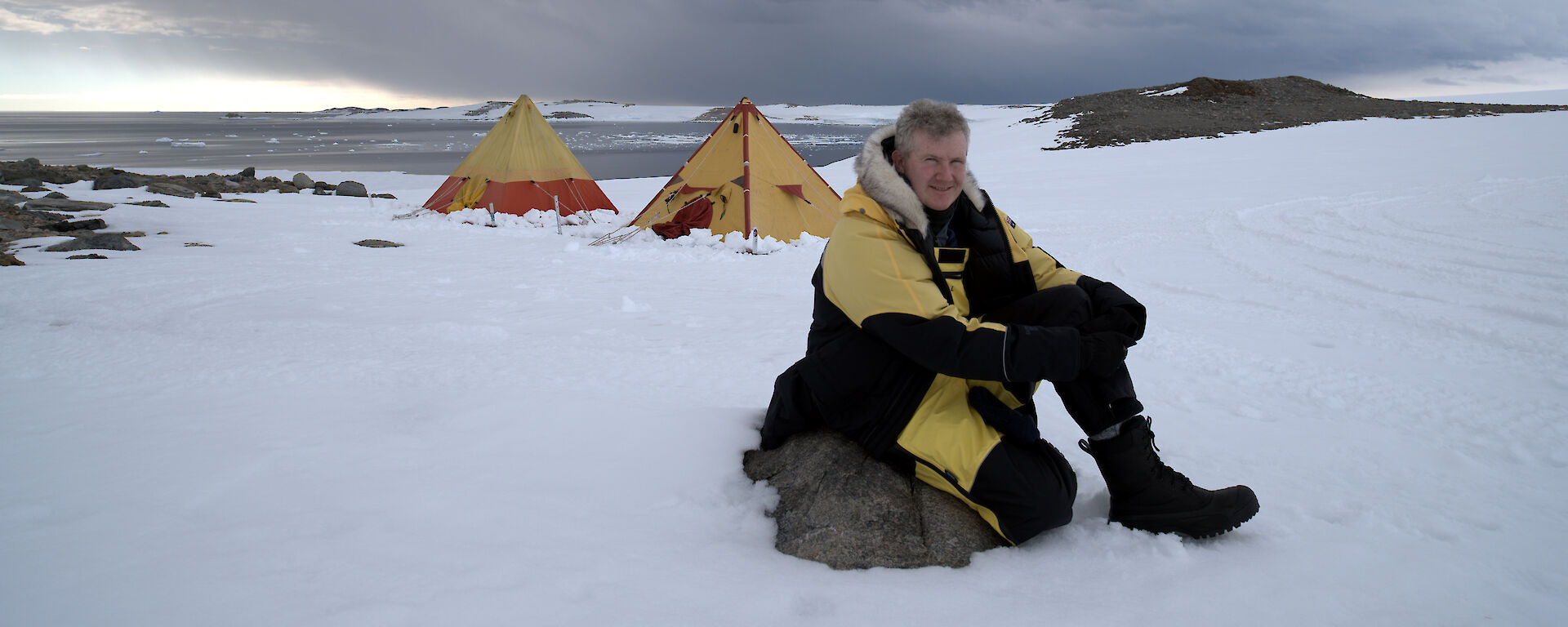Environment Minister Tony Burke at Robinson’s Ridge field hut, near Casey station Antarctica.