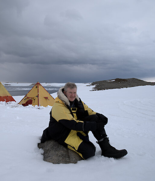 Environment Minister Tony Burke at Robinson’s Ridge field hut, near Casey station Antarctica.
