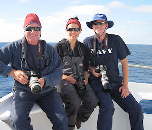 Whale observers: Paul Ensor (L), Natalie Schmitt and David Donnelly.