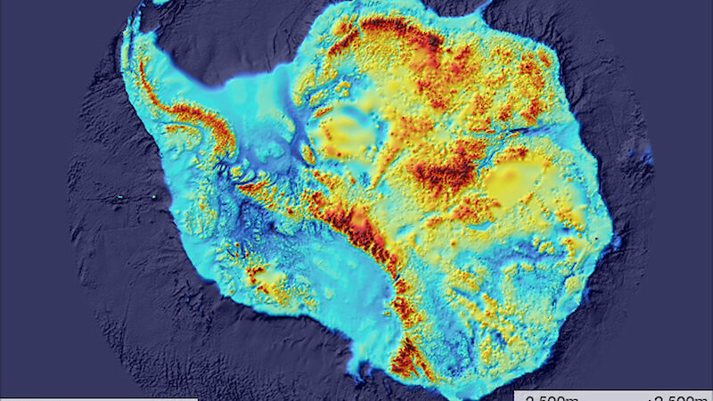 The digital map (BEDMAP-2) of the bedrock under the Antarctic ice sheet.