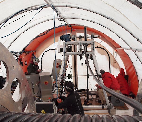 Inside the AMISOR hot water drill tent.