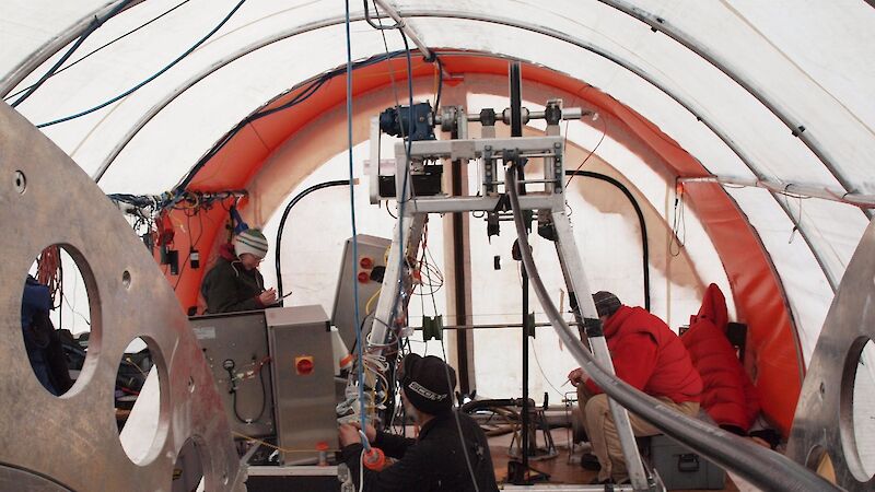 Inside the AMISOR hot water drill tent.