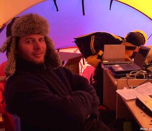 Lead scientist Fausto Ferraciolli, from the British Antarctic Survey, in the AGAP north science tent.