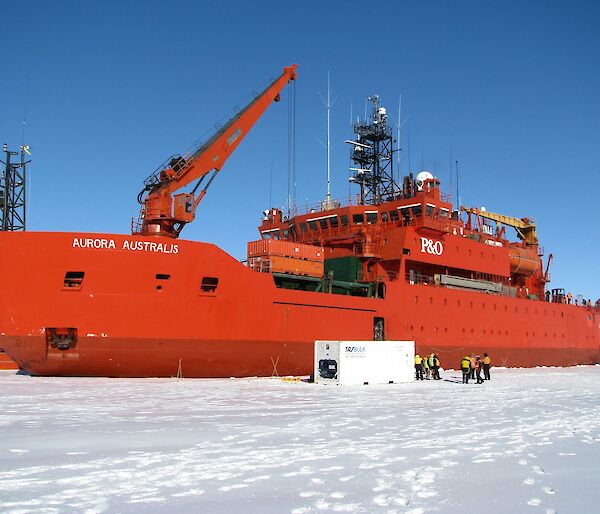 Aurora Australis undertaking resupply operations at Mawson station (Photo: Nisha Harris)