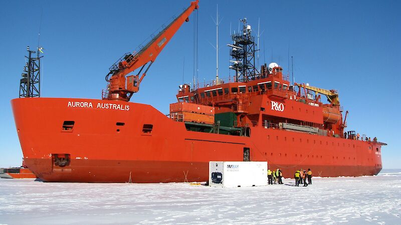 Aurora Australis undertaking resupply operations at Mawson station (Photo: Nisha Harris)