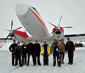 The ICECAP team with the Basler aircraft used for the survey (Photo: Todor Iolovski)
