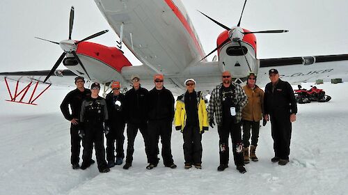 The ICECAP team with the Basler aircraft used for the survey (Photo: Todor Iolovski)