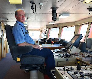 Captain Murray Doyle at the helm of the Aurora Australis