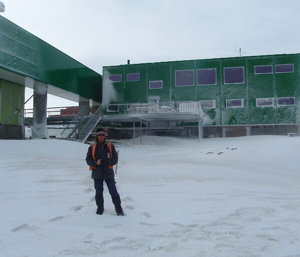 Project Engineer Mark Pekin in front of the new Living Quarters