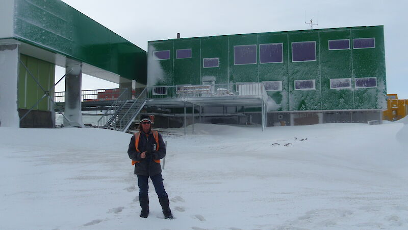 Project Engineer Mark Pekin in front of the new Living Quarters