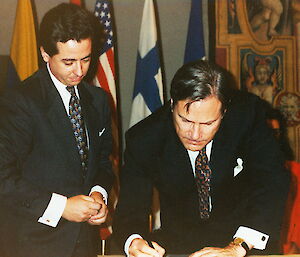 Man signing Madrid Protocol